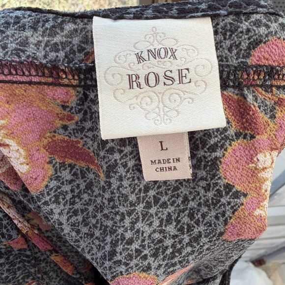 Knox Rose Floral Peasant Blouse Large Boho Tassel Tie Long Sleeve - Picture 9 of 9